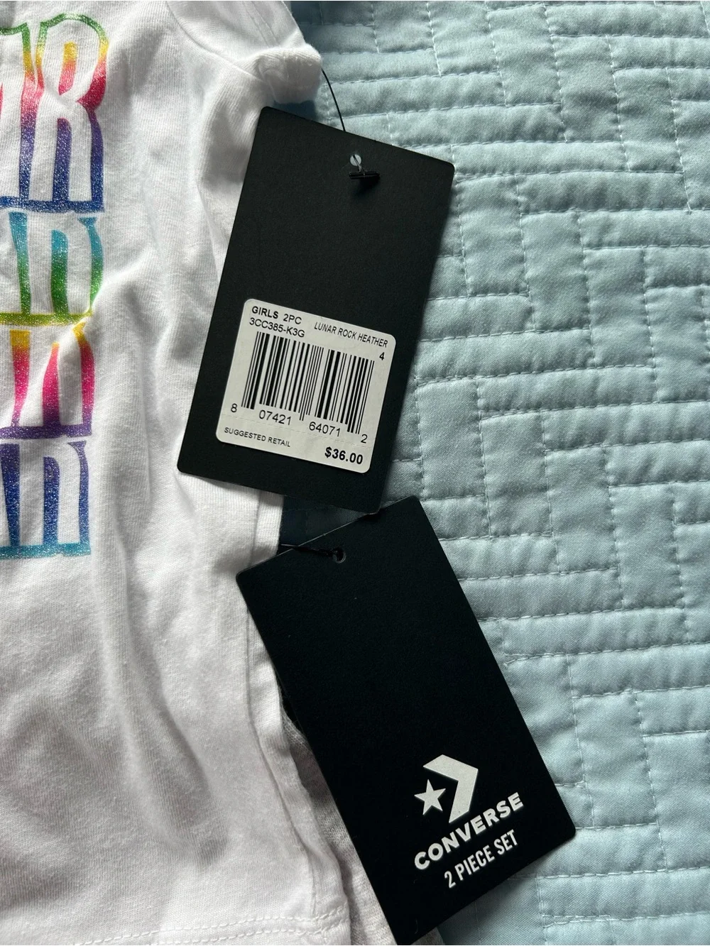 Converse All-Star White Rainbow Logo Tee & Gray Shorts Set Girls size 4